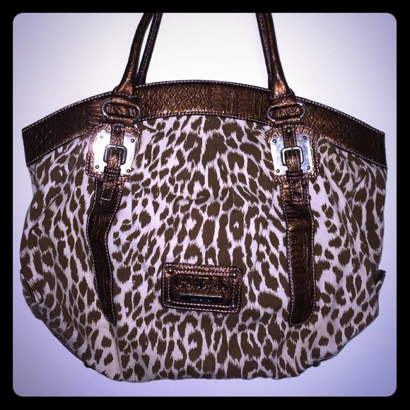 Guess Brown And Cream animal print handbag
