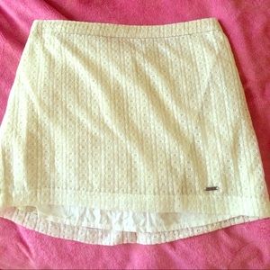 White Lace Holister skirt with tan underneath
