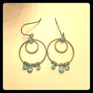 Blue Dangle Hoops With Circles And Dangle Crystals