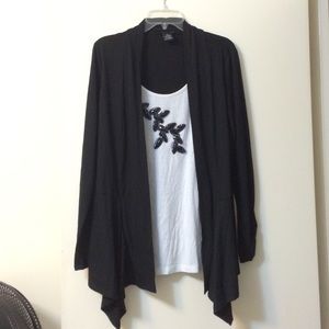 White Tank with Attached Black Cardigan