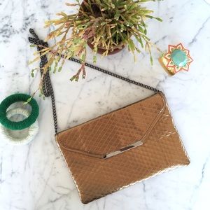 Zara Gold Quilted Envelope Clutch Crossbody Bag