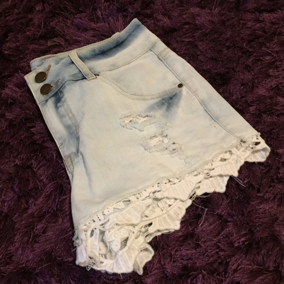 Charlotte Russe Pants - Acid-washed shorts with lace trim 🌵