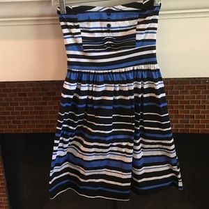 Black, white, & blue striped strapless dress!
