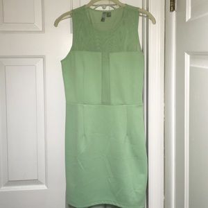 Green mesh insert body con dress