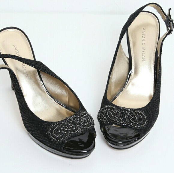 Antonio Melani Leather Peep Toe Slingback Pumps