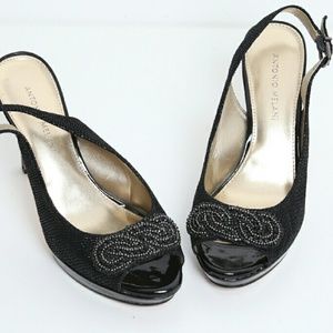 Antonio Melani Leather Peep Toe Slingback Pumps
