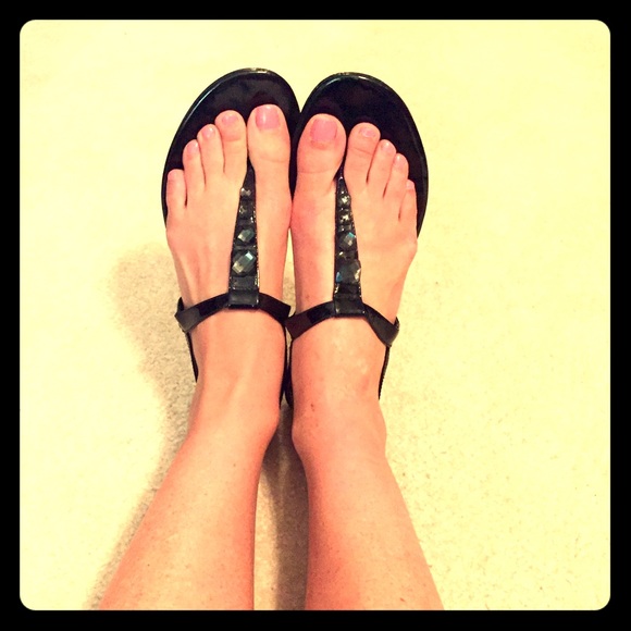 Yellow Box Black Rhinestone Sandals - Picture 1 of 4