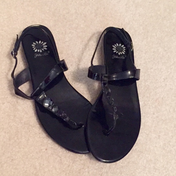 Yellow Box Black Rhinestone Sandals - Picture 2 of 4