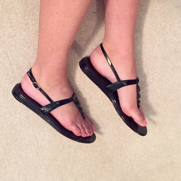 Yellow Box Black Rhinestone Sandals - Picture 3 of 4