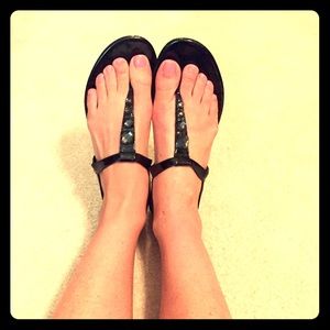 Yellow Box Black Rhinestone Sandals