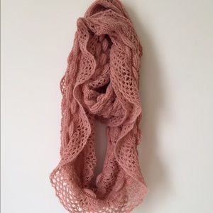 Pink crotchet infinity scarf