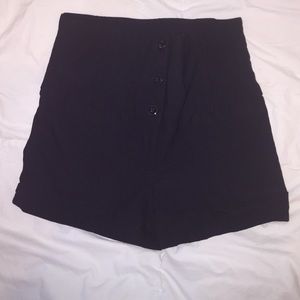 Black high waisted button up shorts