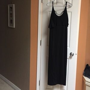 Black Ruffle Top Spaghetti Strap Maxi Dress sz M