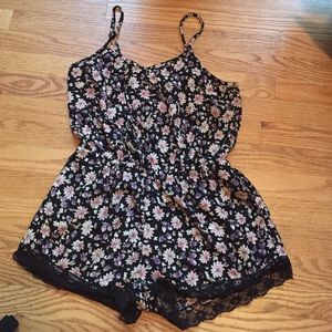 Minkpink floral romper with lace hem