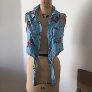 Urban renewal spider man button up crop top