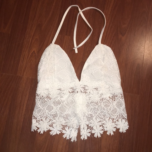 Lace halter crop top