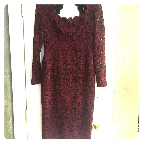 Burgundy and black lace evening dress. NWT