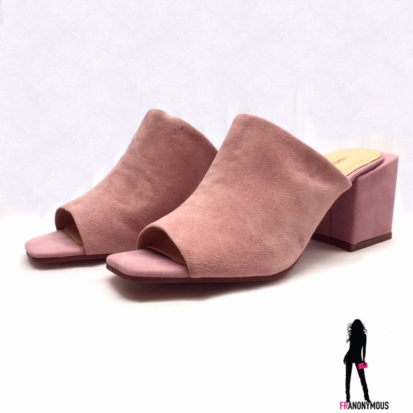 pink suede mules