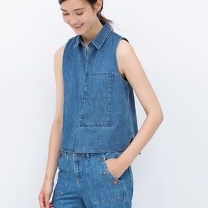 New Zara Unique denim sleeveless shirt with pocket