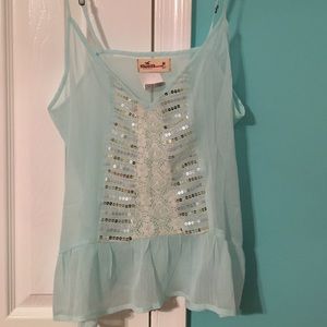 Blue sparkly top hollister size medium