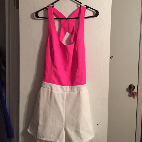 No Place Like Home Romper: hot pink/white