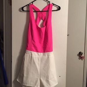 No Place Like Home Romper: hot pink/white