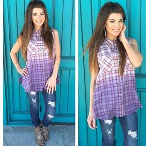 Boutique Ombre Plaid Tank -- NWB