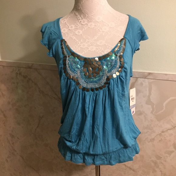 NWT Unity Blouse Out Elastic Waist Top w/Beads 🎈