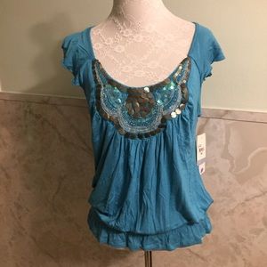 NWT Unity Blouse Out Elastic Waist Top w/Beads 🎈