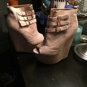 Tan open toe ankle boots
