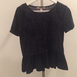Navy velvet peplum blouse