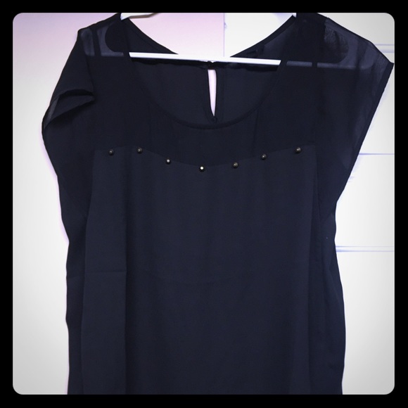 Studded shirt with sheer cap sleeves