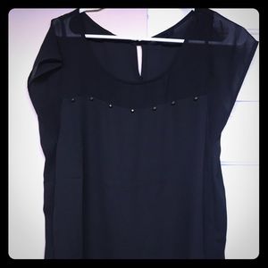 Studded shirt with sheer cap sleeves