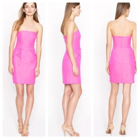 j. Crew pink pocket ruffle strapless dress!