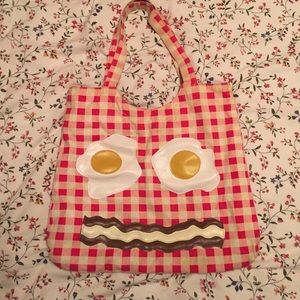 adorable eggs and bacon gingham tote bag