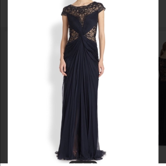 Tadashi illusion lace draped evening dress - Picture 1 of 5