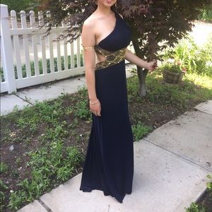 Navy blue backless prom dress