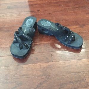 Black and silver slip on sandals