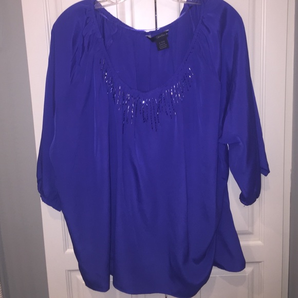 Calvin Klein blue sequenced 3/4 sleeve blouse