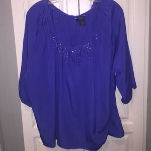 Calvin Klein blue sequenced 3/4 sleeve blouse