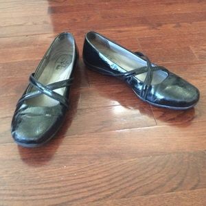 Black leather slip on shoes