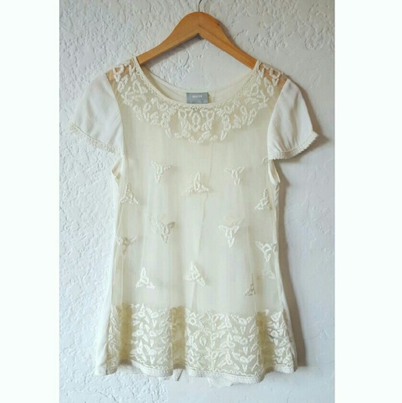 Maeve Ivory Embroidered Tulle Blouse Size 2