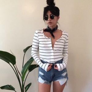 Striped Long Sleeve Button Up Tee