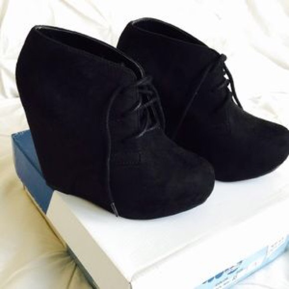 Black Suede Wedge Booties