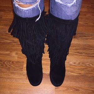 LC Lauren Conrad Black Fringe Boots