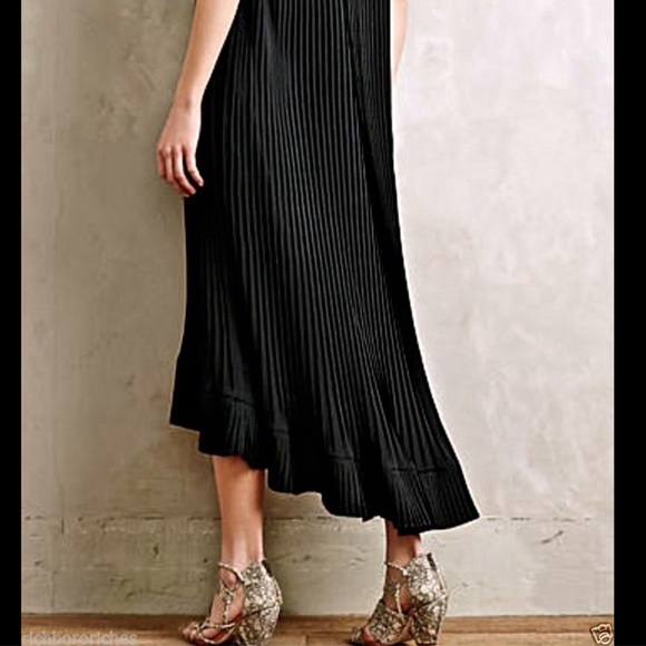 Anthropologie Fleur Wood black pleated  Dress L - Picture 3 of 4