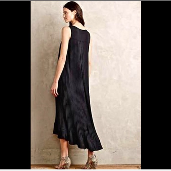 Anthropologie Fleur Wood black pleated  Dress L - Picture 4 of 4
