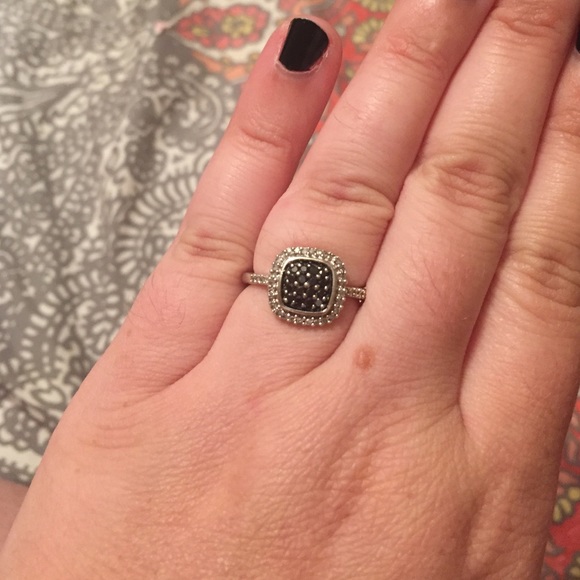 Jewelry - Sterling silver ring with black and white diamonds