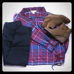 Christopher & Banks Plaid Zipper Pullover