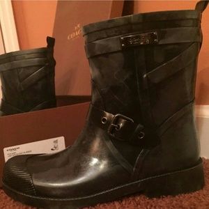 Coach Lester Short Rain Black Boots